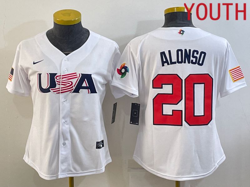 Youth 2023 World Cub USA 20 Alonso White MLB Jersey7